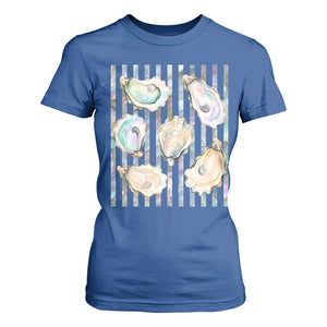 Striped Glitter Oyster Shell T Shirt For Women Coastal Summer Ocean Gift