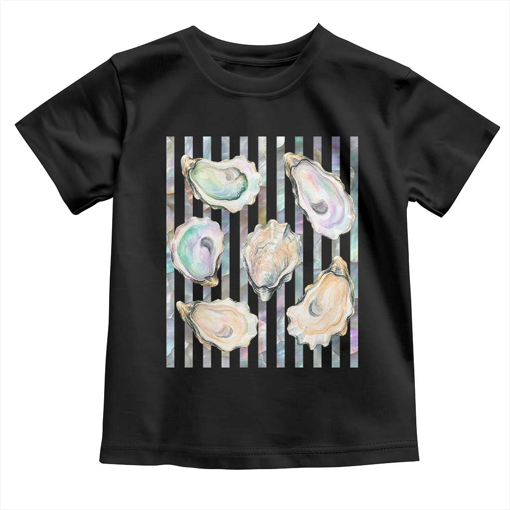 Striped Glitter Oyster Shell Toddler T Shirt Coastal Summer Ocean Gift TS12 Black Print Your Wear