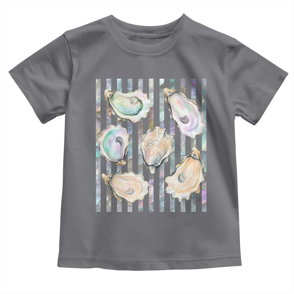 Striped Glitter Oyster Shell Toddler T Shirt Coastal Summer Ocean Gift