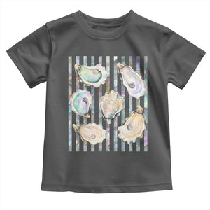 Striped Glitter Oyster Shell Toddler T Shirt Coastal Summer Ocean Gift
