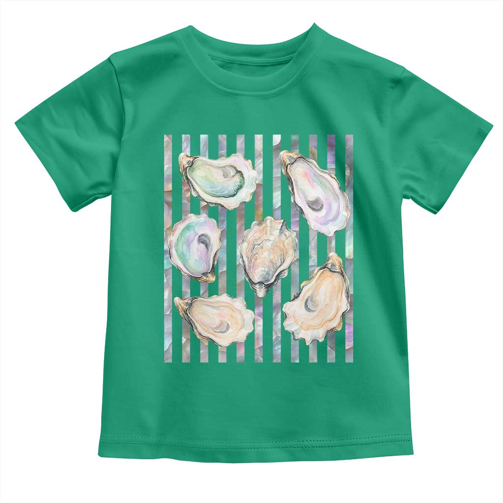 Striped Glitter Oyster Shell Toddler T Shirt Coastal Summer Ocean Gift