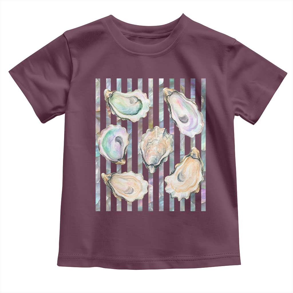 Striped Glitter Oyster Shell Toddler T Shirt Coastal Summer Ocean Gift