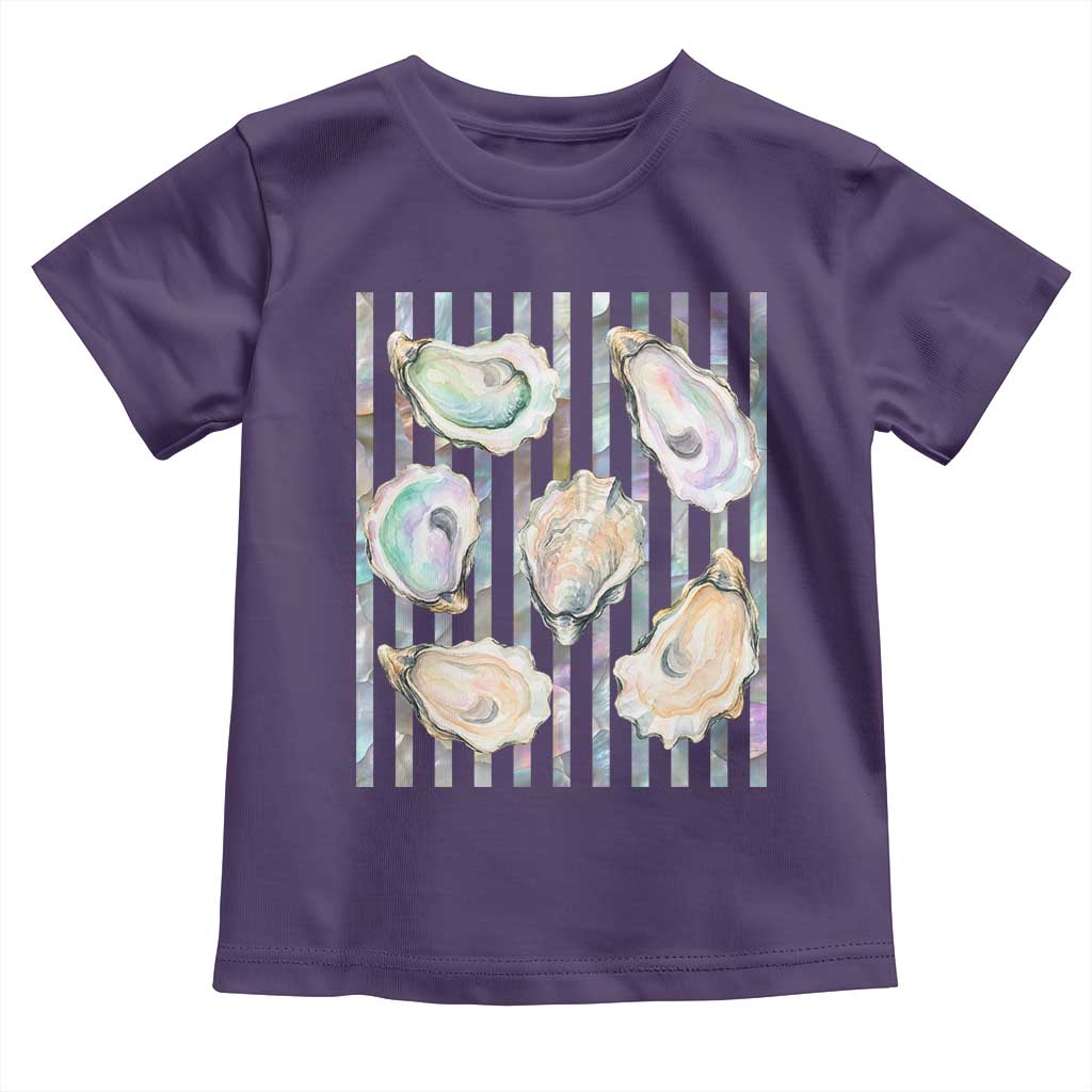 Striped Glitter Oyster Shell Toddler T Shirt Coastal Summer Ocean Gift