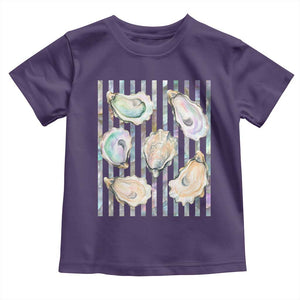 Striped Glitter Oyster Shell Toddler T Shirt Coastal Summer Ocean Gift