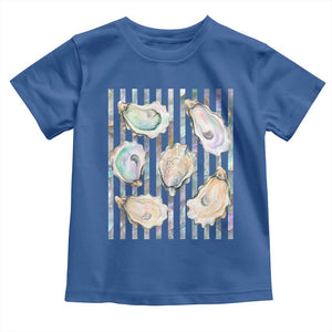 Striped Glitter Oyster Shell Toddler T Shirt Coastal Summer Ocean Gift