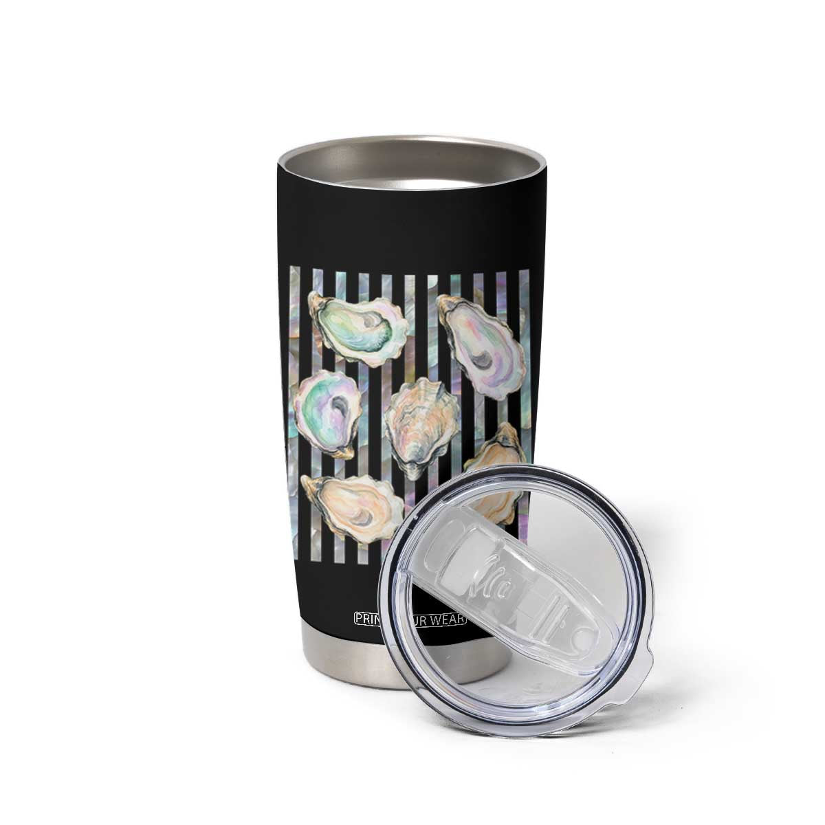 Striped Glitter Oyster Shell Tumbler Cup Coastal Summer Ocean Gift
