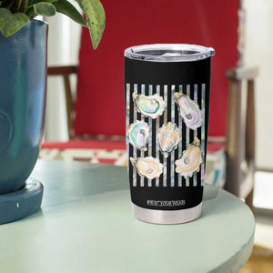 Striped Glitter Oyster Shell Tumbler Cup Coastal Summer Ocean Gift