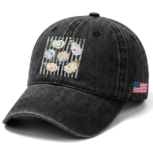 Striped Glitter Oyster Shell Washed Cotton Baseball Cap Coastal Summer Ocean Gift