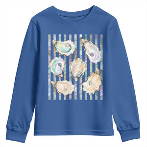 Striped Glitter Oyster Shell Youth Sweatshirt Coastal Summer Ocean Gift