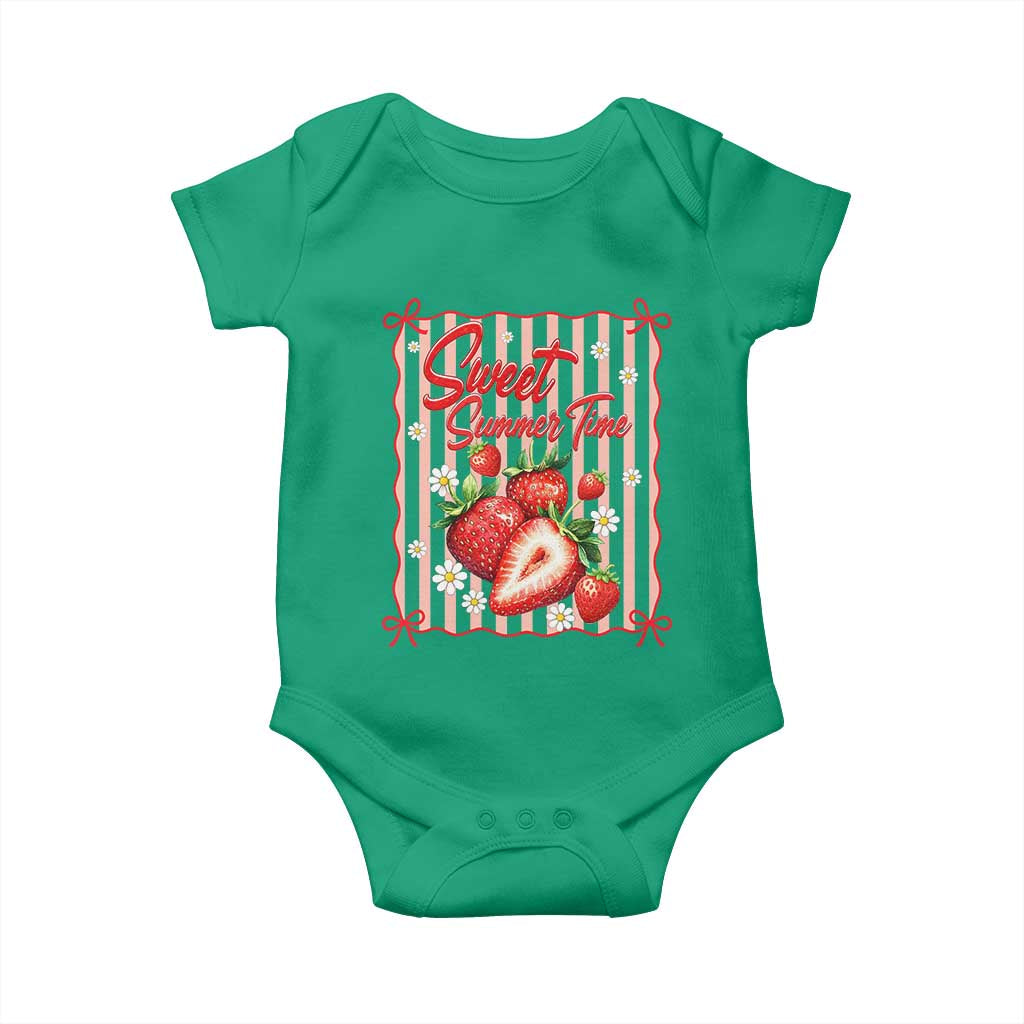 Striped Summer Strawberry Baby Onesie Preppy Beach Vibes Graphic