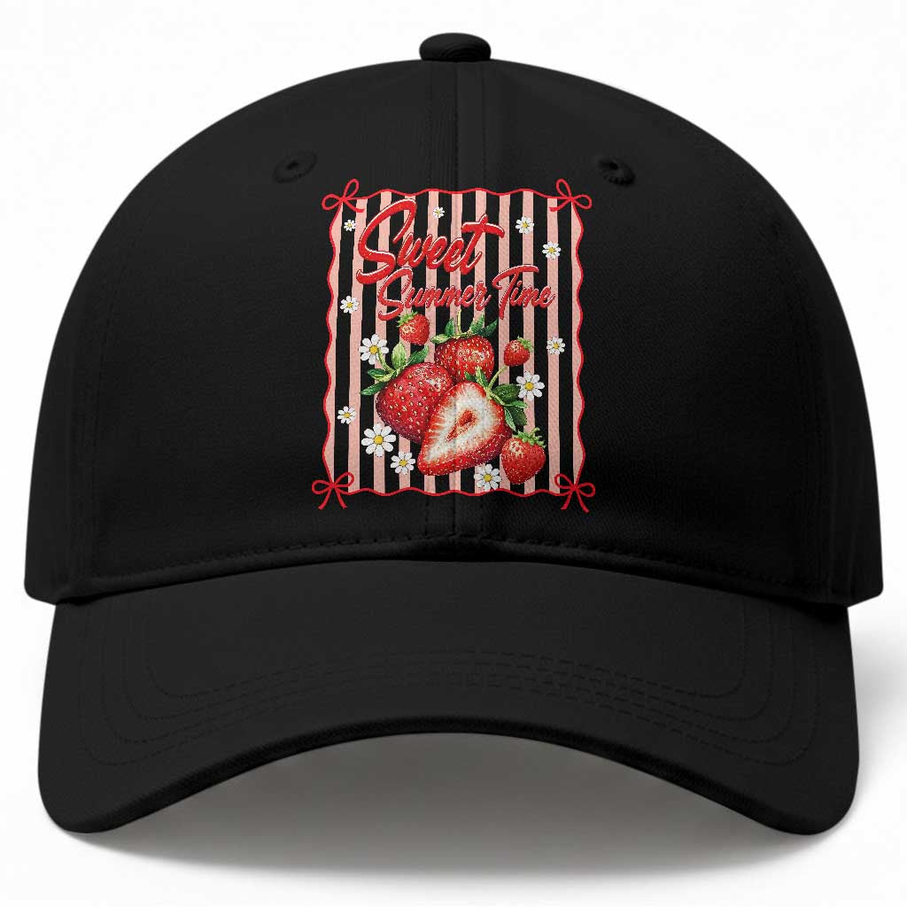 Striped Summer Strawberry Baseball Cap Preppy Beach Vibes Graphic