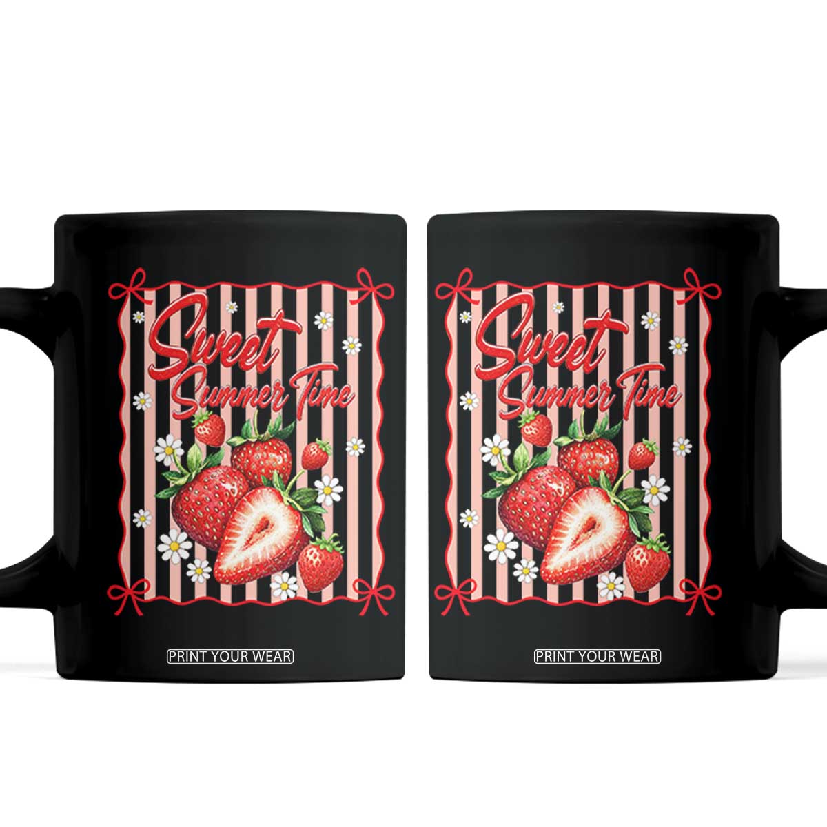 Striped Summer Strawberry Coffee Mug Preppy Beach Vibes Graphic