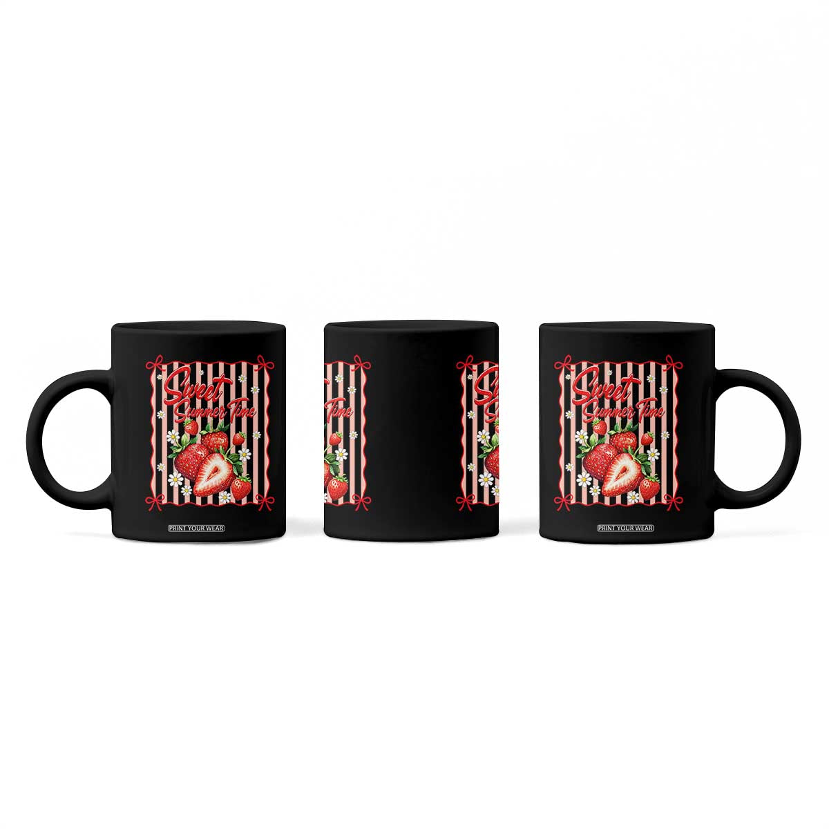 Striped Summer Strawberry Coffee Mug Preppy Beach Vibes Graphic