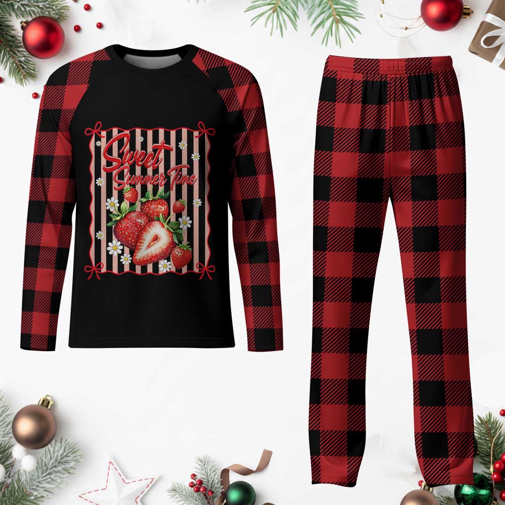 Striped Summer Strawberry Plaid Pajama Set Preppy Beach Vibes Graphic TS12 Buffalo Plaid Print Your Wear