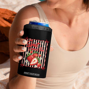 Striped Summer Strawberry 4 in 1 Can Cooler Tumbler Preppy Beach Vibes Graphic