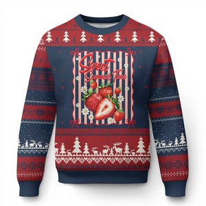 Striped Summer Strawberry Ugly Christmas Sweater Preppy Beach Vibes Graphic