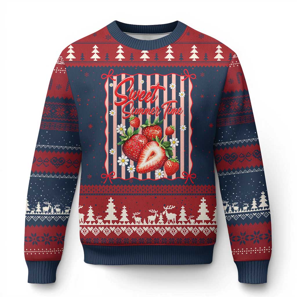 Striped Summer Strawberry Ugly Christmas Sweater Preppy Beach Vibes Graphic TS12 Navy Red Print Your Wear