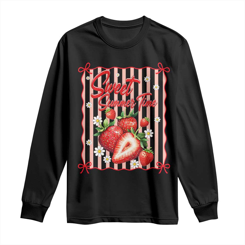 Striped Summer Strawberry Long Sleeve Shirt Preppy Beach Vibes Graphic