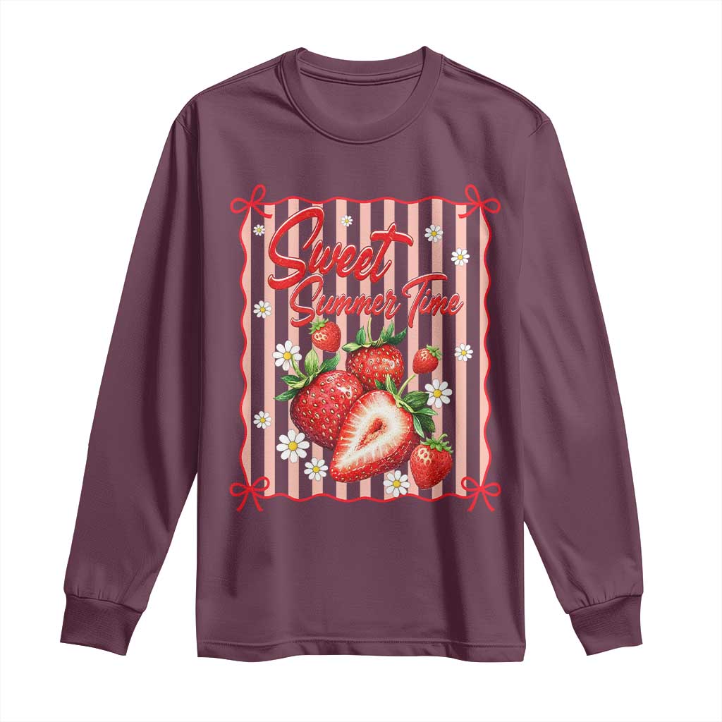 Striped Summer Strawberry Long Sleeve Shirt Preppy Beach Vibes Graphic