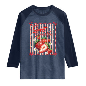 Striped Summer Strawberry Raglan Shirt Preppy Beach Vibes Graphic