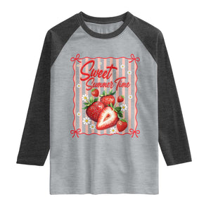 Striped Summer Strawberry Raglan Shirt Preppy Beach Vibes Graphic