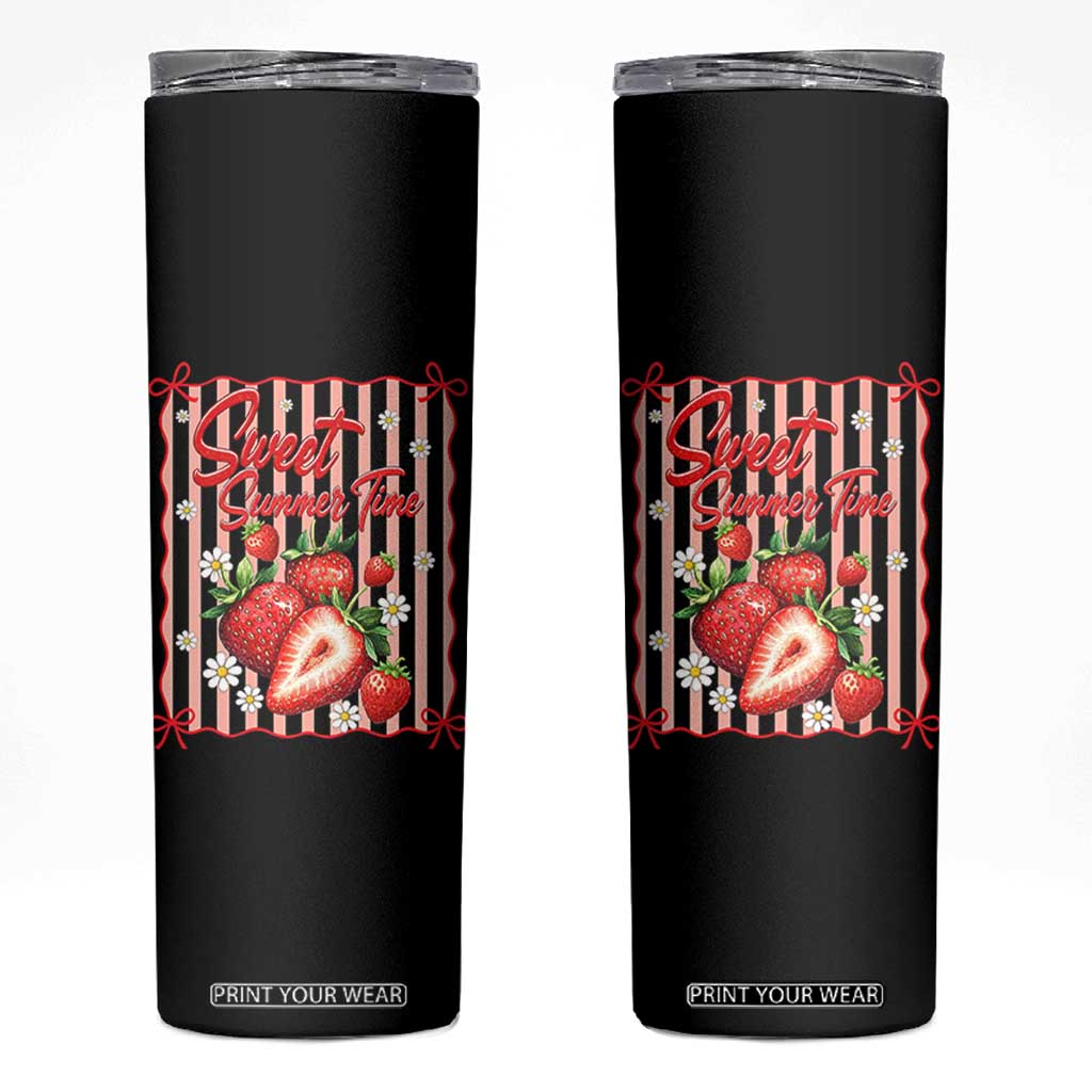 Striped Summer Strawberry Skinny Tumbler Preppy Beach Vibes Graphic