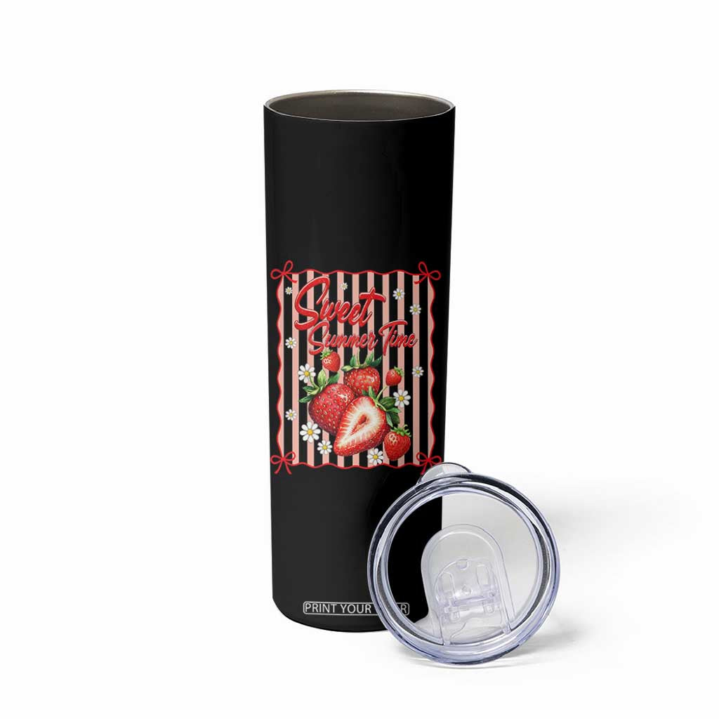 Striped Summer Strawberry Skinny Tumbler Preppy Beach Vibes Graphic