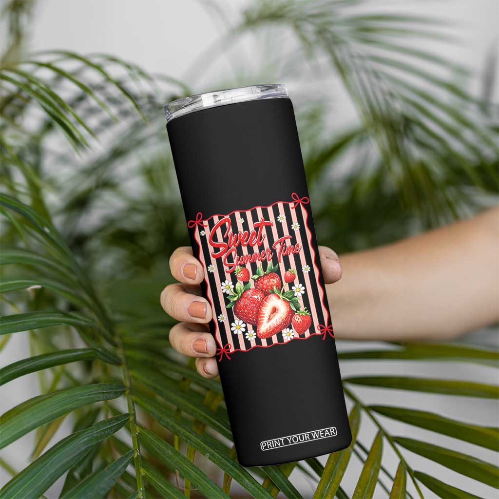 Striped Summer Strawberry Skinny Tumbler Preppy Beach Vibes Graphic