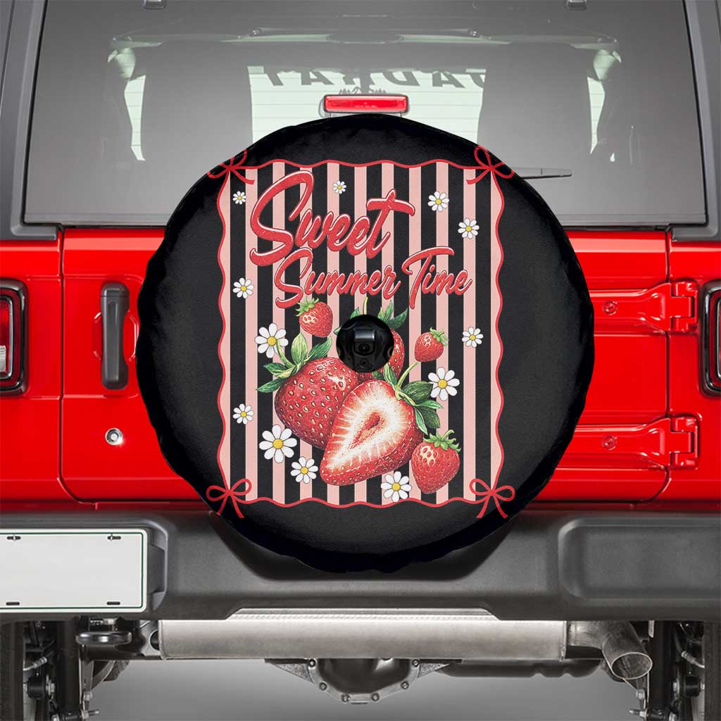 Striped Summer Strawberry Spare Tire Cover Preppy Beach Vibes Graphic
