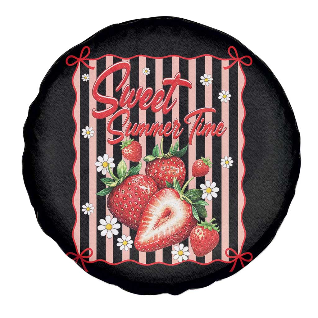 Striped Summer Strawberry Spare Tire Cover Preppy Beach Vibes Graphic