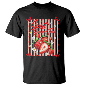 Striped Summer Strawberry T Shirt Preppy Beach Vibes Graphic