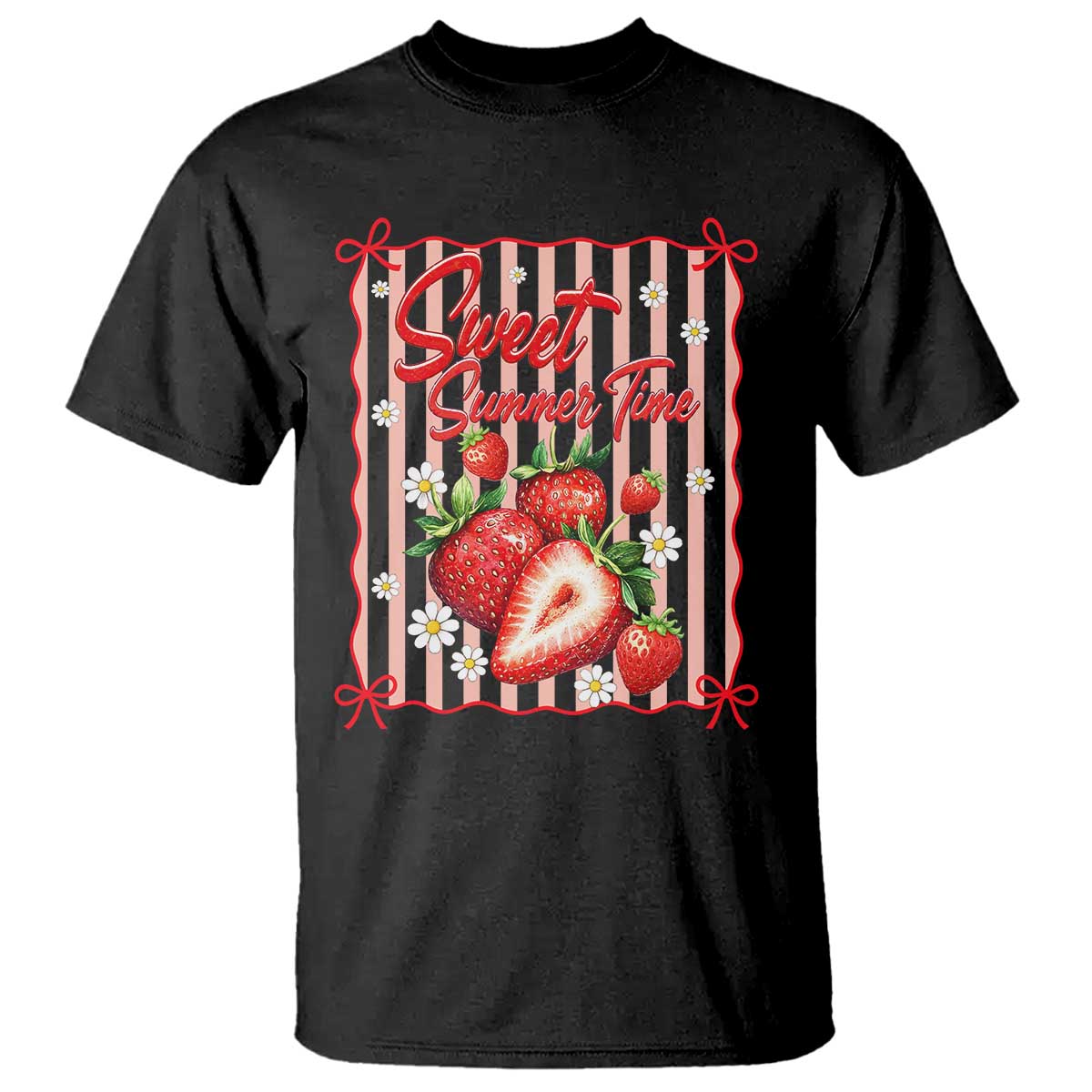 Striped Summer Strawberry T Shirt Preppy Beach Vibes Graphic TS12 Black Print Your Wear
