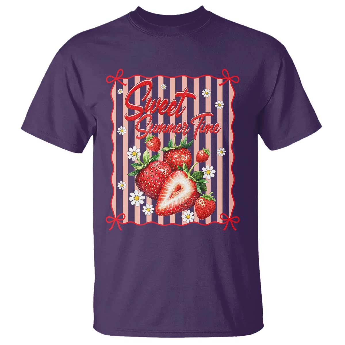 Striped Summer Strawberry T Shirt Preppy Beach Vibes Graphic