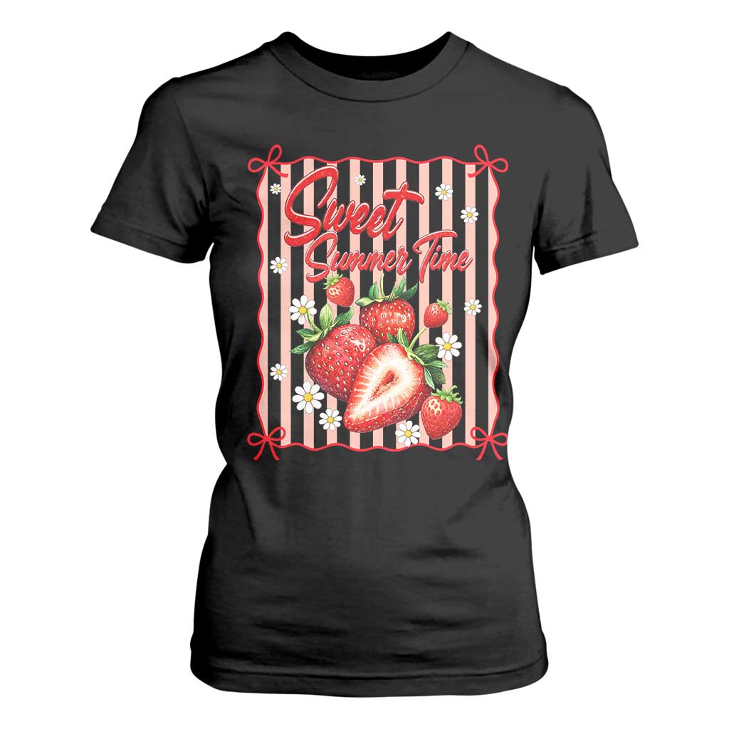 Striped Summer Strawberry T Shirt For Women Preppy Beach Vibes Graphic TS12 Black Print Your Wear