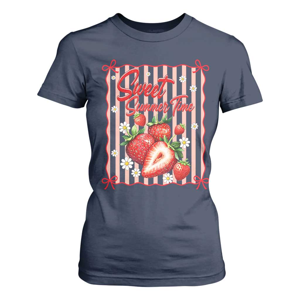Striped Summer Strawberry T Shirt For Women Preppy Beach Vibes Graphic