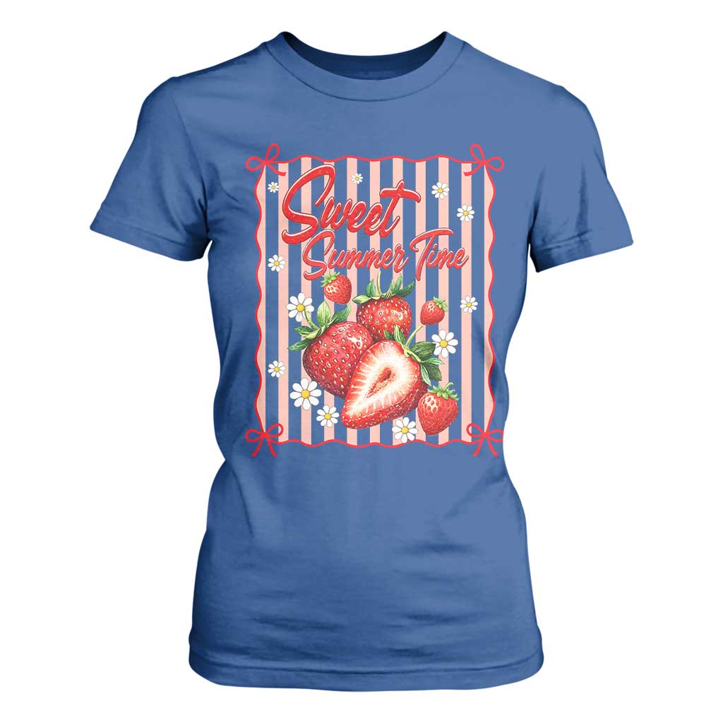Striped Summer Strawberry T Shirt For Women Preppy Beach Vibes Graphic