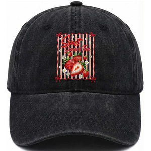 Striped Summer Strawberry Washed Cotton Baseball Cap Preppy Beach Vibes Graphic