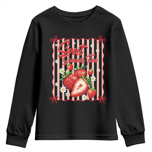 Striped Summer Strawberry Youth Sweatshirt Preppy Beach Vibes Graphic