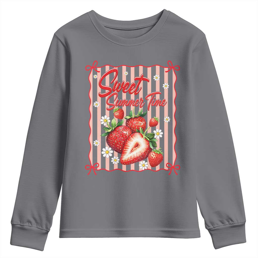 Striped Summer Strawberry Youth Sweatshirt Preppy Beach Vibes Graphic