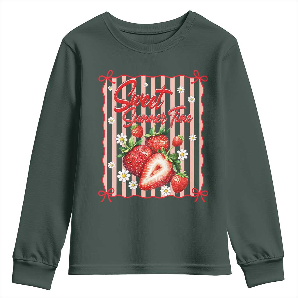 Striped Summer Strawberry Youth Sweatshirt Preppy Beach Vibes Graphic