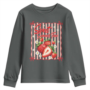 Striped Summer Strawberry Youth Sweatshirt Preppy Beach Vibes Graphic