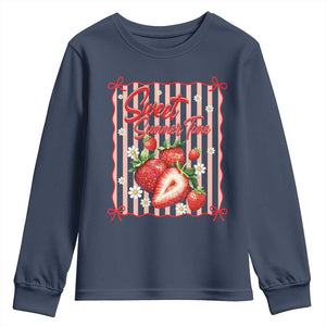 Striped Summer Strawberry Youth Sweatshirt Preppy Beach Vibes Graphic