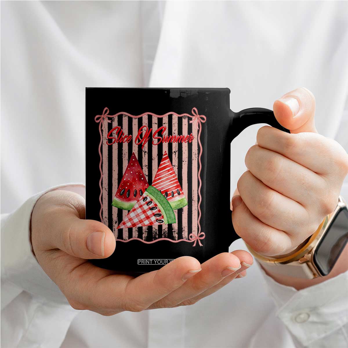 Striped Watermelon Beach Vibes Graphic Coffee Mug Slice Of Summer