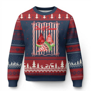 Striped Watermelon Beach Vibes Graphic Ugly Christmas Sweater Slice Of Summer