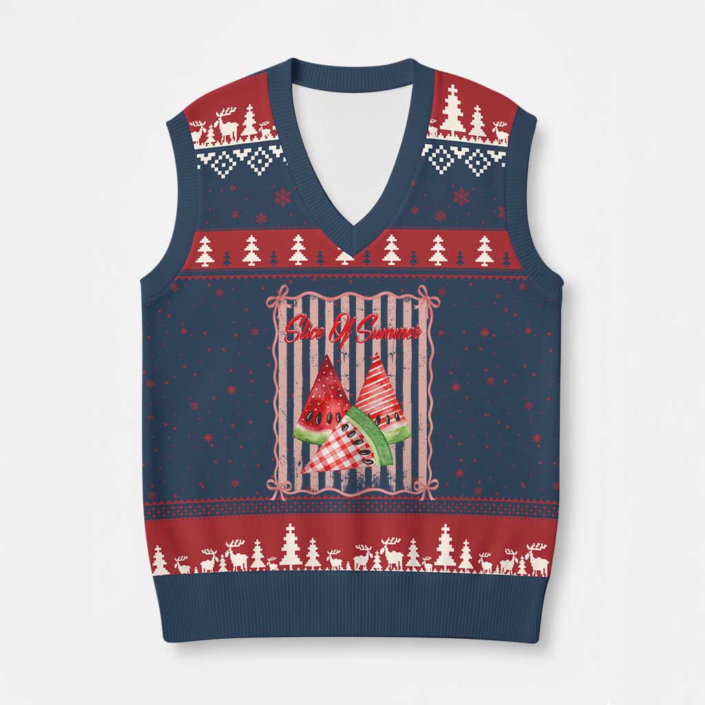 Striped Watermelon Beach Vibes Graphic V-Neck Knit Sweater Vest Slice Of Summer TS12 Navy Red Print Your Wear