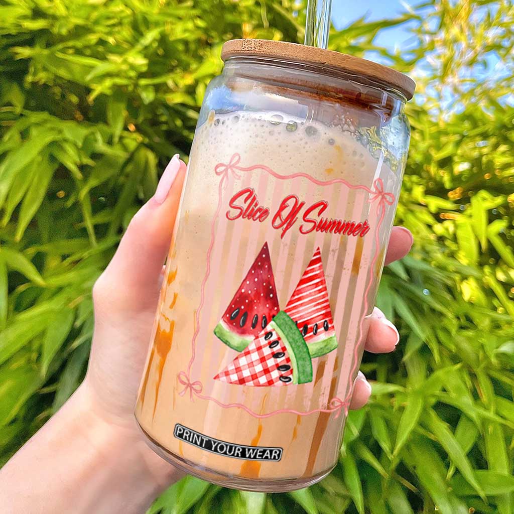 Striped Watermelon Beach Vibes Graphic Glass Can Slice Of Summer