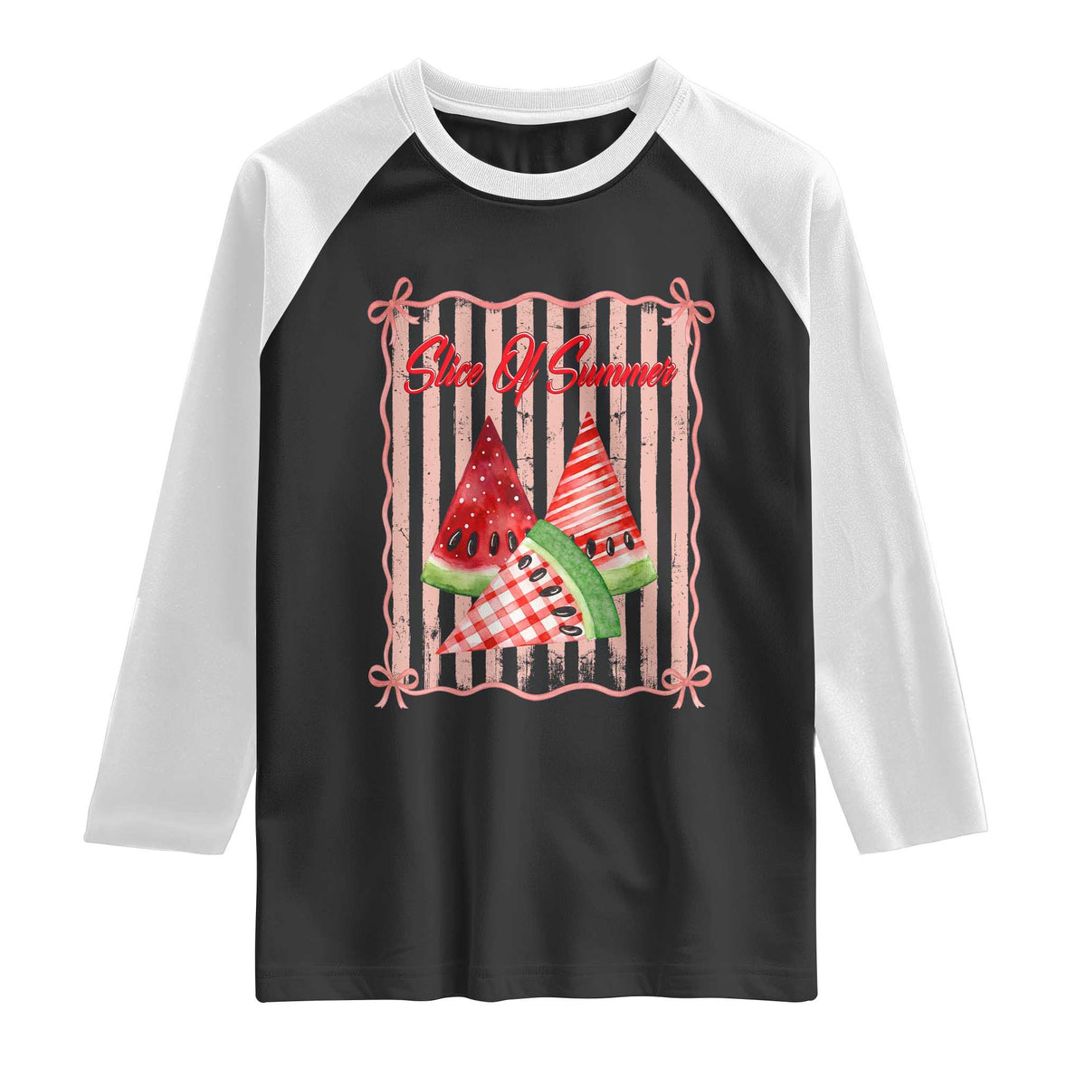 Striped Watermelon Beach Vibes Graphic Raglan Shirt Slice Of Summer