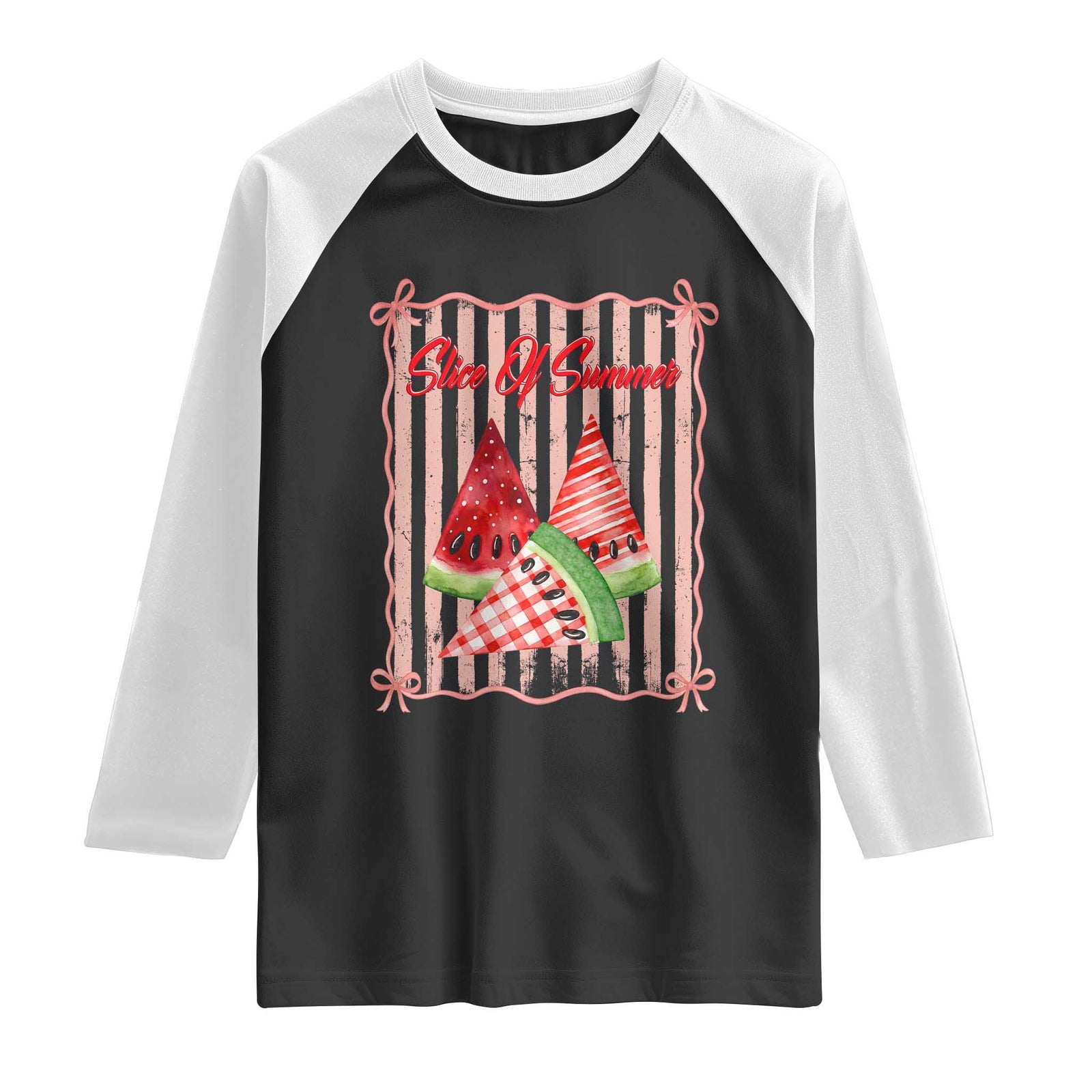 Striped Watermelon Beach Vibes Graphic Raglan Shirt Slice Of Summer TS12 Black White Print Your Wear