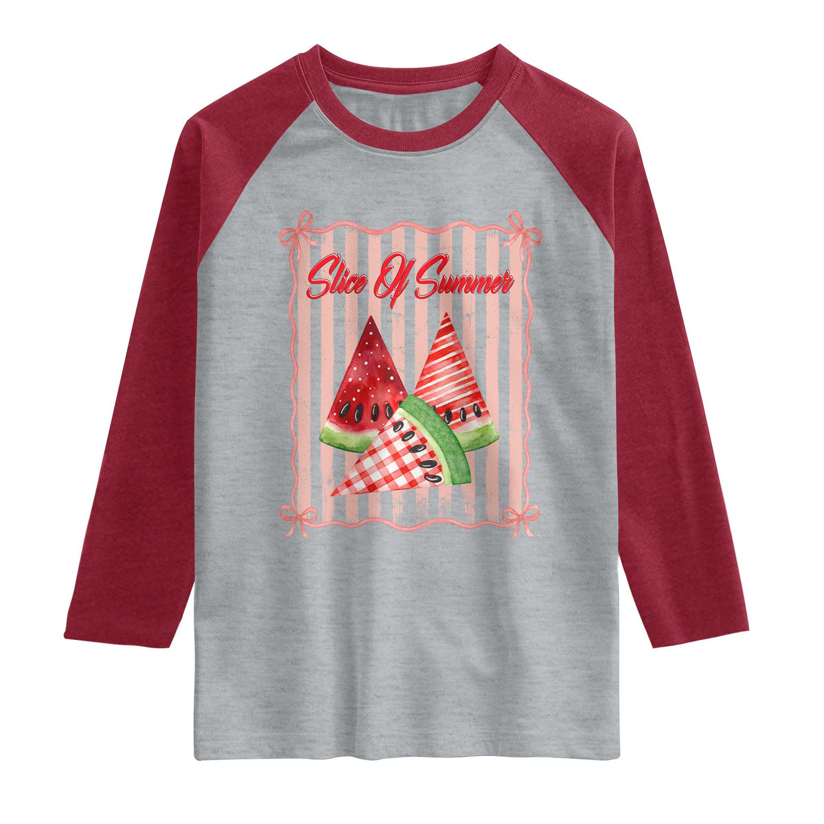 Striped Watermelon Beach Vibes Graphic Raglan Shirt Slice Of Summer