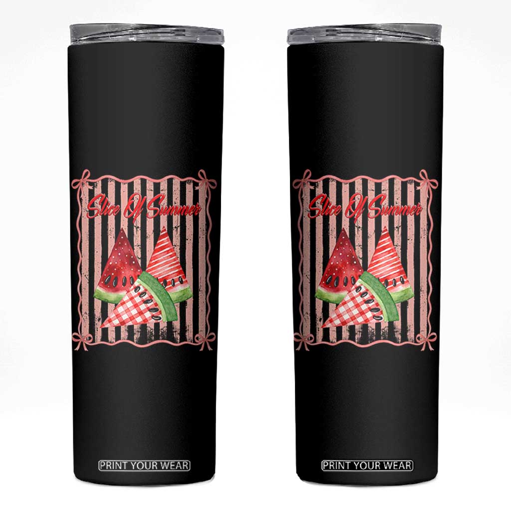 Striped Watermelon Beach Vibes Graphic Skinny Tumbler Slice Of Summer TS12 Black Print Your Wear